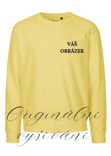 Unisex žlutá mikina s výšivkou na přání - Organická bavlna, Oeko-Tex 100